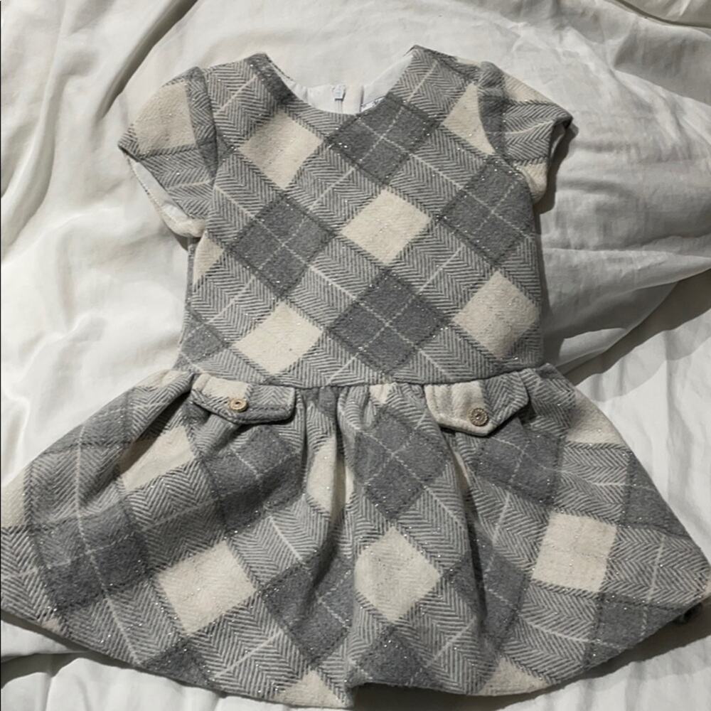 Mayoral 3t Grey plaid woolen dress worn once